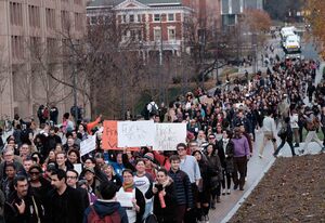 Students participate in the Sanctuary Campus rally on Syracuse University's campus on Wednesday, Nov. 16, 2016. The railly was one of many held at Universities around the country. 