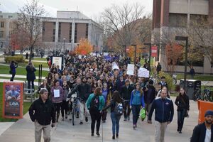 Hundreds of students marched through both Syracuse University and SUNY-ESF during a walkout to protest Donald Trump in November.